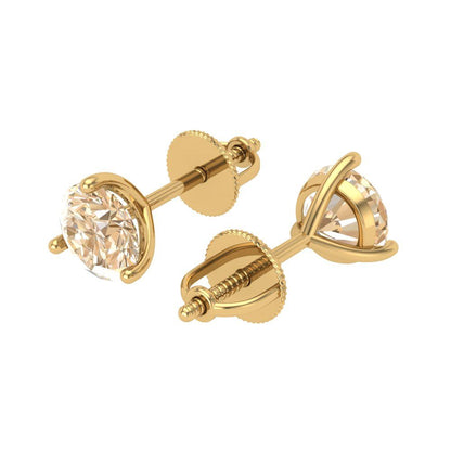 2 ctw Morganite Studs Earrings | 6.5mm Round Cut White Gold Screw back | February Birthstone