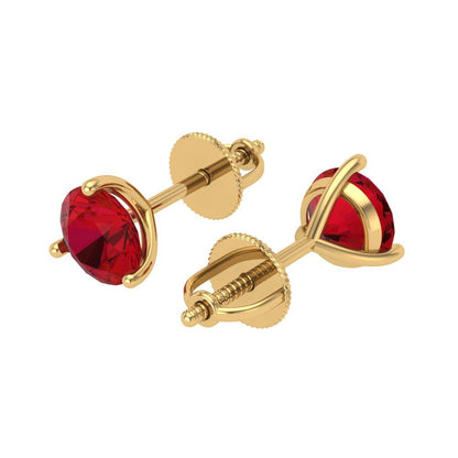 2 ctw Ruby Studs Earrings | 6.5mm Round Cut White Gold Screw back | July Birthstone