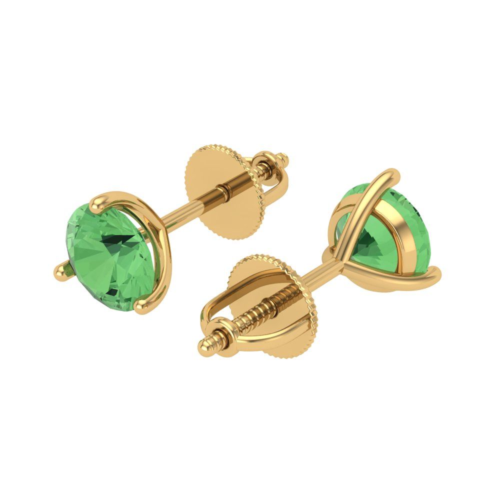 2 ctw Green Zirconia Studs Earrings | 6.5mm Round Cut White Gold Screw back | April Birthstone