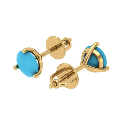 2 ctw Turquoise Studs Earrings | 6.5mm Round Cut White Gold Screw back | December Birthstone