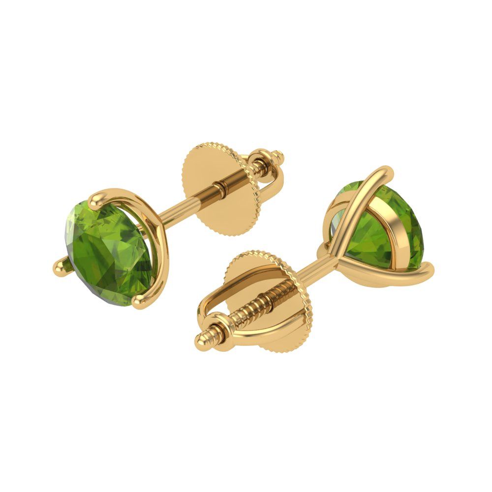 2 ctw Peridot Studs Earrings | 6.5mm Round Cut White Gold Screw back | August Birthstone