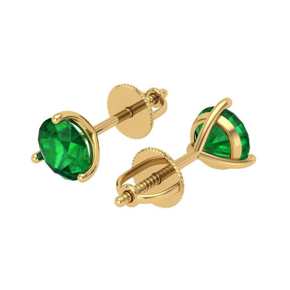 2 ctw Emerald Studs Earrings | 6.5mm Round Cut White Gold Screw back | May Birthstone