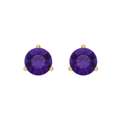 2 ctw Amethyst Studs Earrings | 6.5mm Round Cut White Gold Screw back | February Birthstone