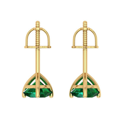 2 ctw Emerald Studs Earrings | 6.5mm Round Cut White Gold Screw back | May Birthstone