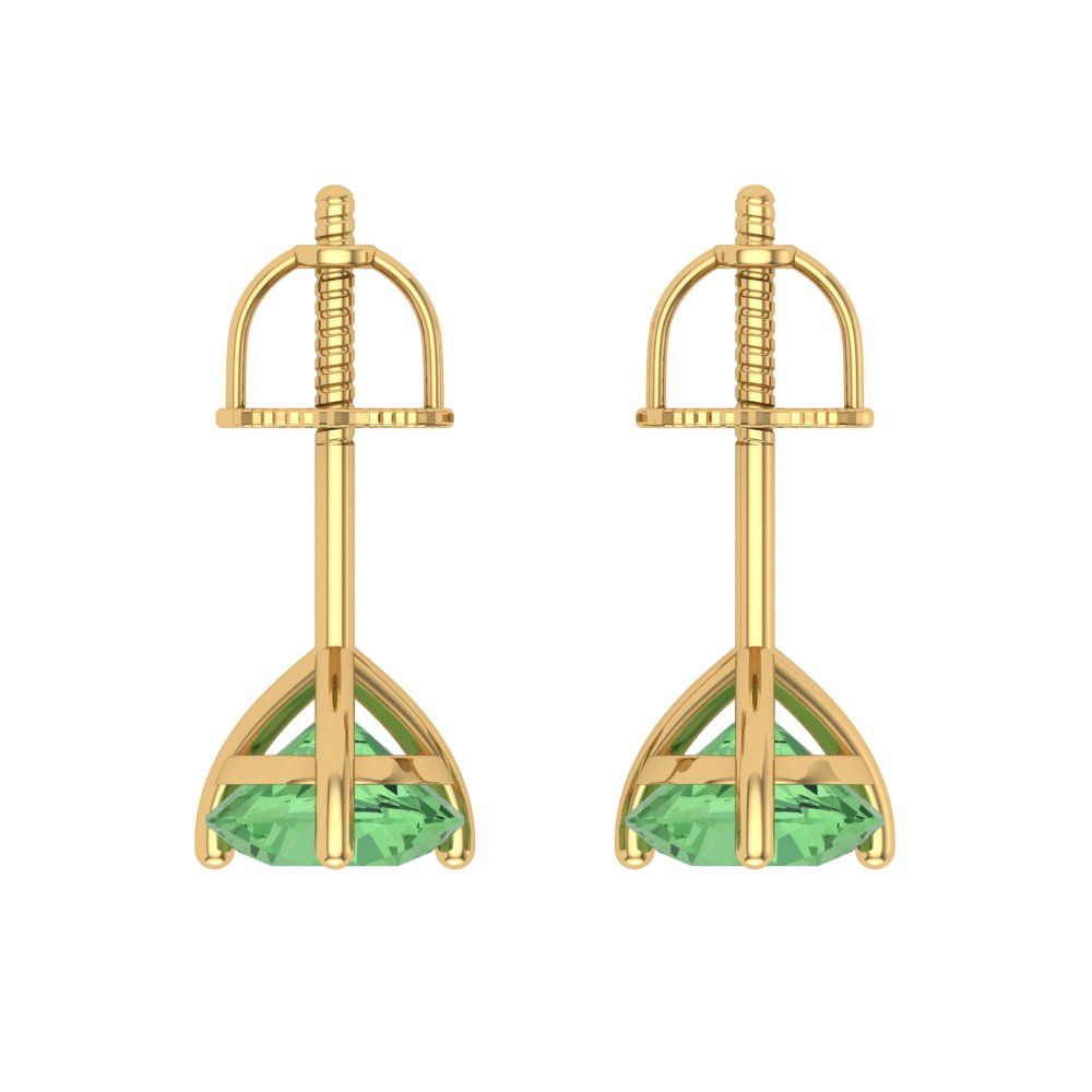 2 ctw Green Zirconia Studs Earrings | 6.5mm Round Cut White Gold Screw back | April Birthstone