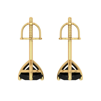 2 ctw Onyx Studs Earrings | 6.5mm Round Cut White Gold Screw back | July Birthstone