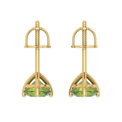 2 ctw Peridot Studs Earrings | 6.5mm Round Cut White Gold Screw back | August Birthstone