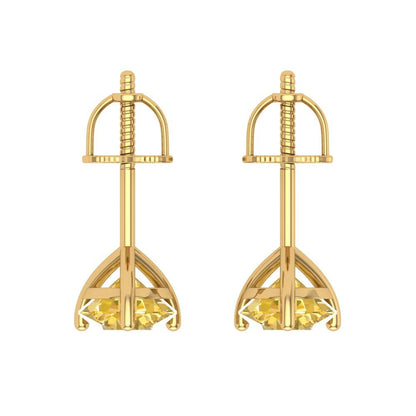 2 ctw Yellow Zirconia Studs Earrings | 6.5mm Round Cut White Gold Screw back | April Birthstone