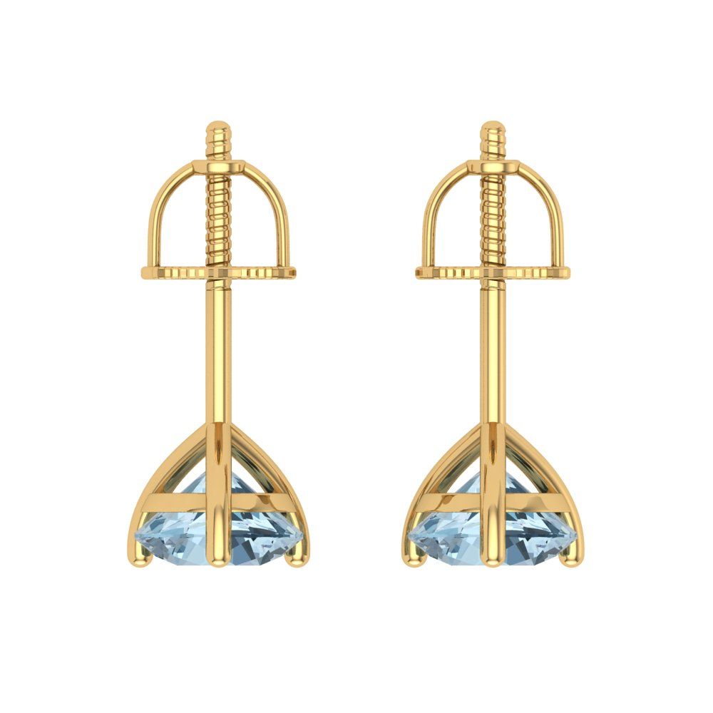 2 ctw Aquamarine Studs Earrings | 6.5mm Round Cut White Gold Screw back | March Birthstone