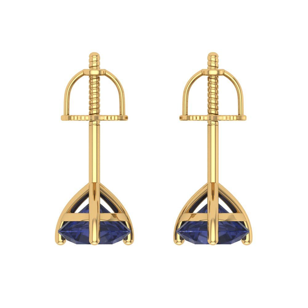 2 ctw Blue Sapphire Studs Earrings | 6.5mm Round Cut White Gold Screw back | September Birthstone