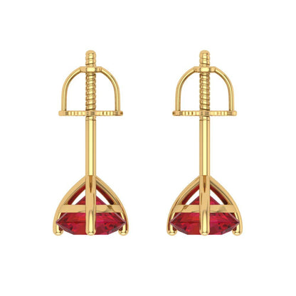 2 ctw Ruby Studs Earrings | 6.5mm Round Cut White Gold Screw back | July Birthstone
