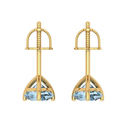 2 ctw Swiss Blue Topaz Studs Earrings | 6.5mm Round Cut White Gold Screw back | December Birthstone
