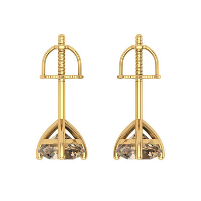 2 ctw Champagne Studs Earrings | 6.5mm Round Cut White Gold Screw back | April Birthstone