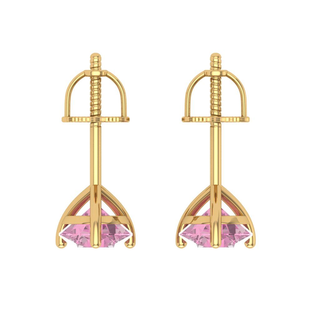 2 ctw Pink Zirconia Studs Earrings | 6.5mm Round Cut White Gold Screw back | April Birthstone