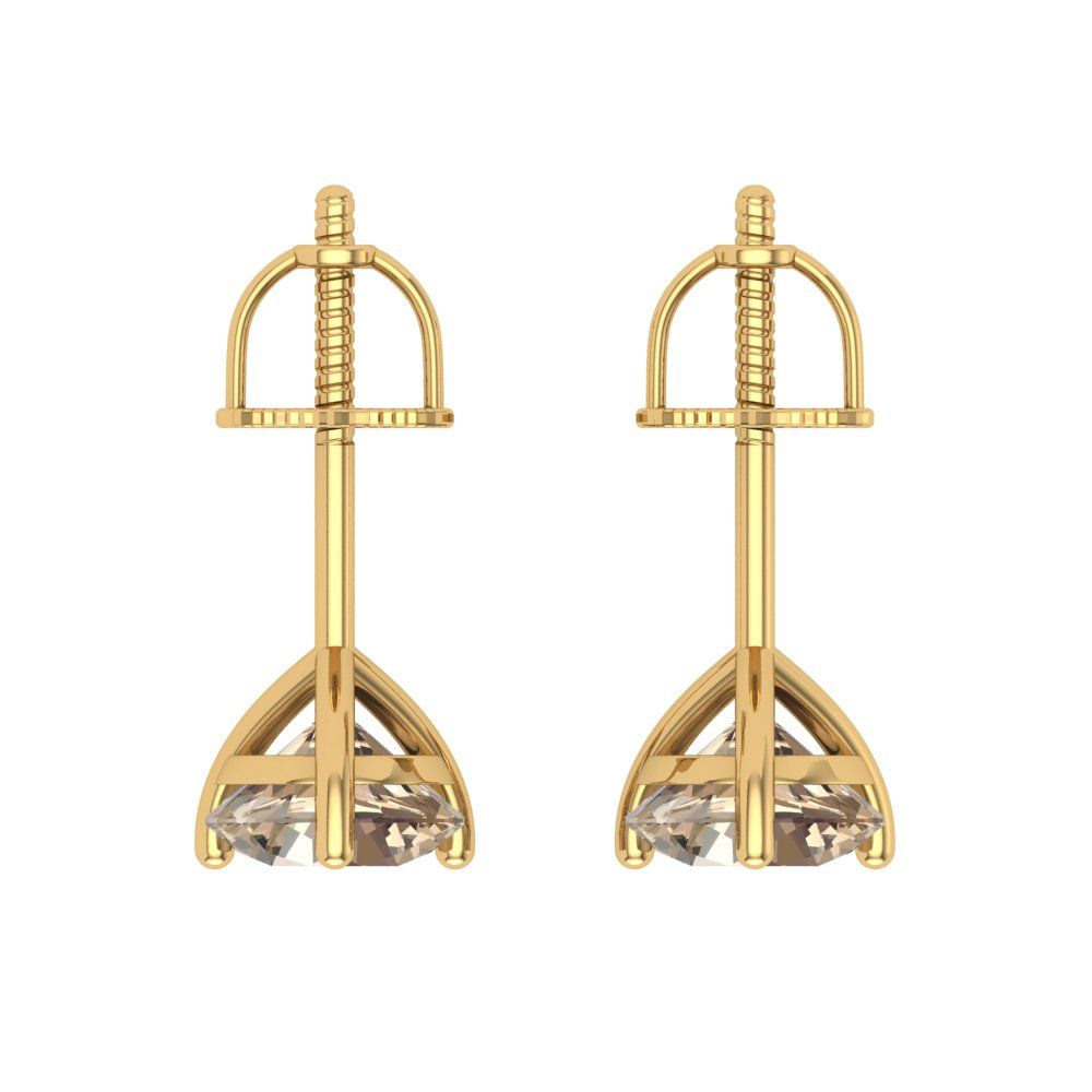 2 ctw Yellow Moissanite Studs Earrings | 6.5mm Round Cut White Gold Screw back | April Birthstone