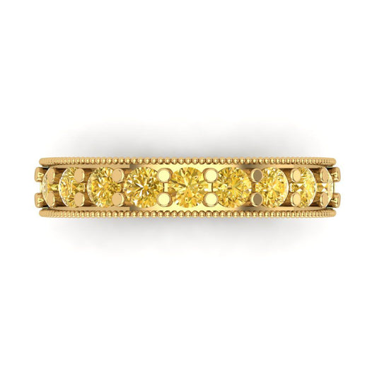 0.81 cttw Natural Citrine Round Cut Yellow Gold Eternity Wedding Band
