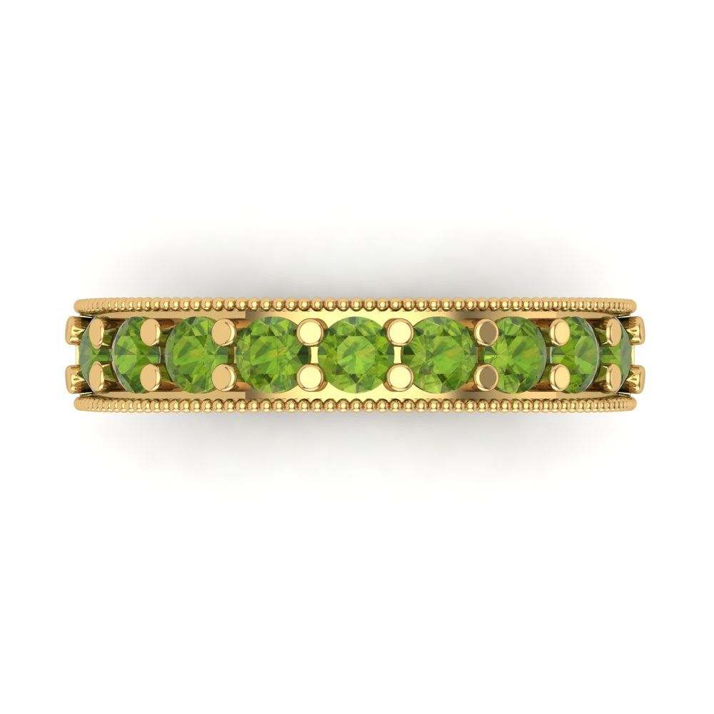 0.81 cttw Natural Peridot Round Cut Yellow Gold Eternity Wedding Band