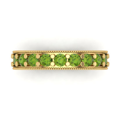0.81 cttw Natural Peridot Round Cut Yellow Gold Eternity Wedding Band