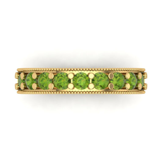 0.81 cttw Natural Peridot Round Cut Yellow Gold Eternity Wedding Band