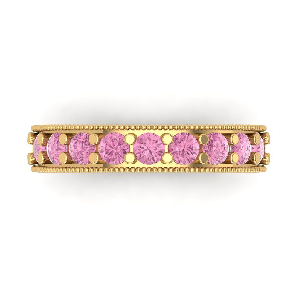 0.81 cttw Simulated Pink Diamond Round Cut Yellow Gold Eternity Wedding Band