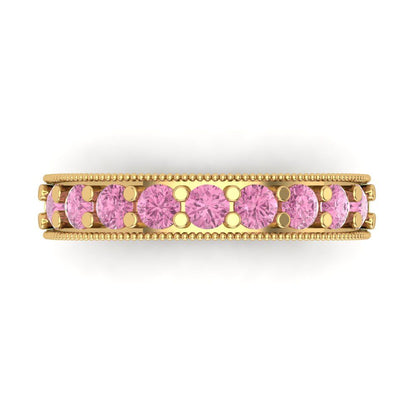 0.81 cttw Simulated Pink Diamond Round Cut Yellow Gold Eternity Wedding Band