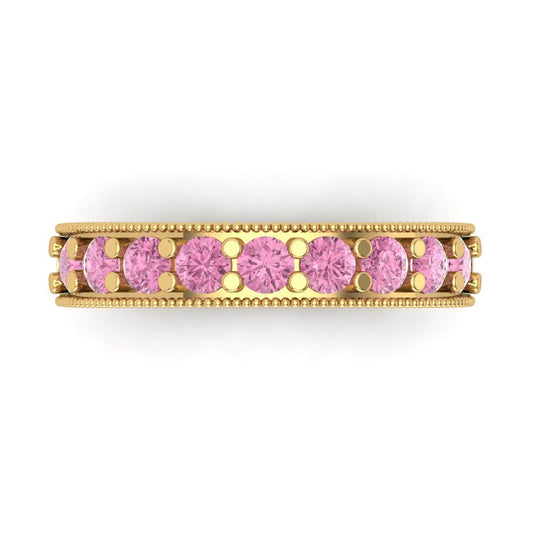 0.81 cttw Simulated Pink Diamond Round Cut Yellow Gold Eternity Wedding Band