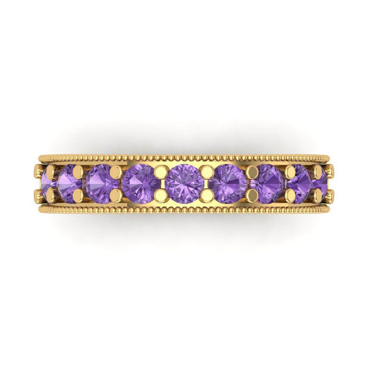 0.81 cttw Simulated Alexandrite Round Cut Yellow Gold Eternity Wedding Band