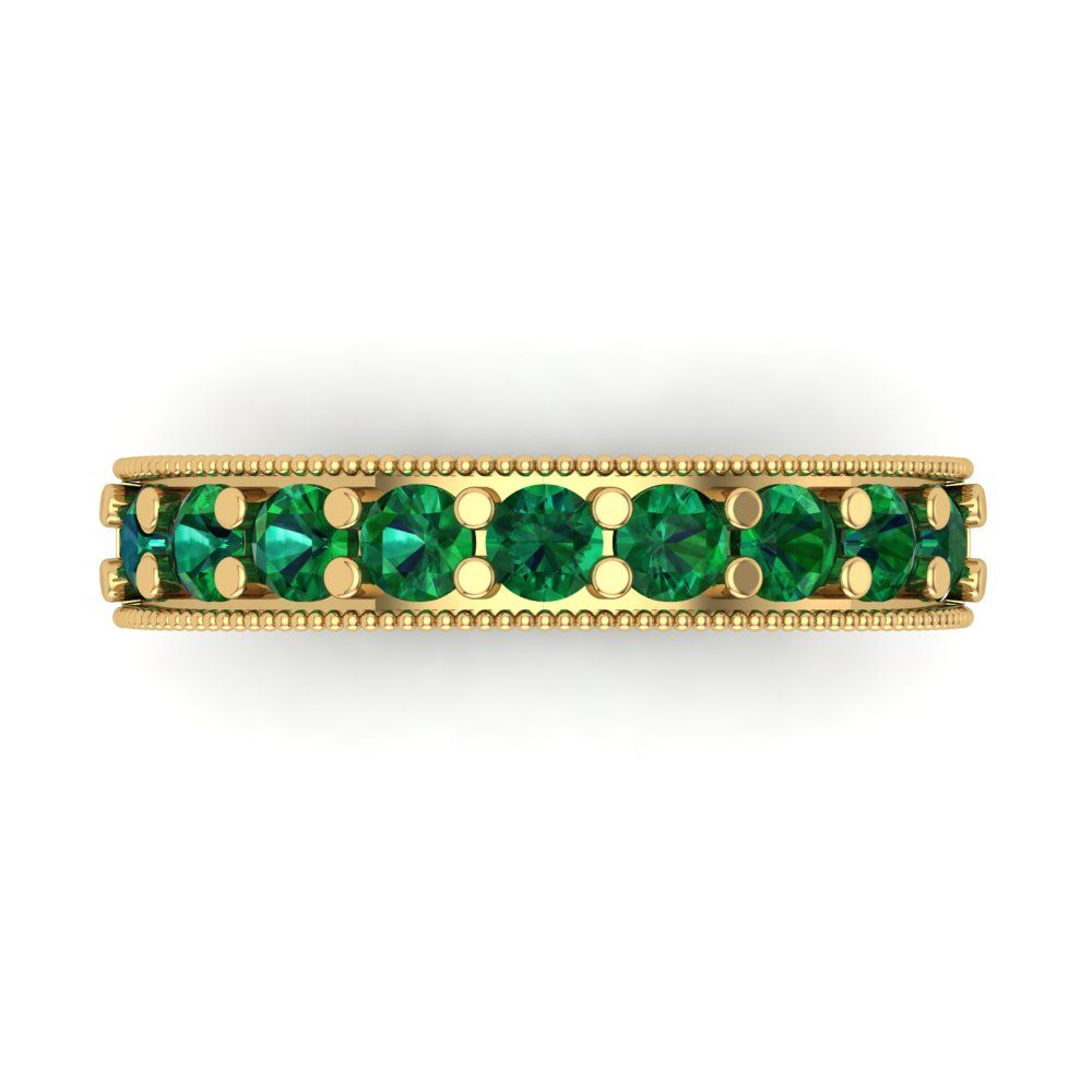 0.81 cttw Simulated Emerald Round Cut Yellow Gold Eternity Wedding Band