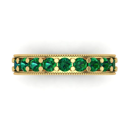 0.81 cttw Simulated Emerald Round Cut Yellow Gold Eternity Wedding Band