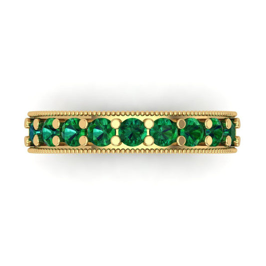 0.81 cttw Simulated Emerald Round Cut Yellow Gold Eternity Wedding Band