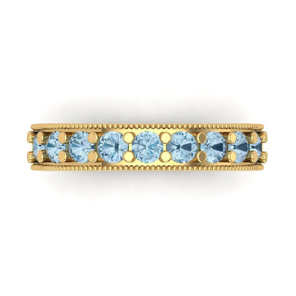 0.81 cttw Natural Swiss Blue Topaz Round Cut Yellow Gold Eternity Wedding Band