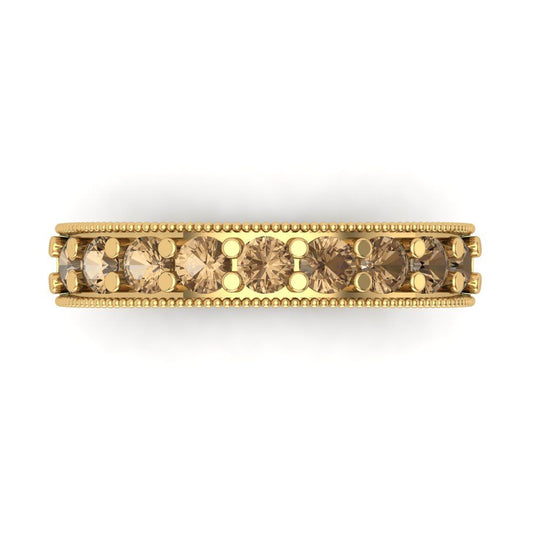 0.81 cttw Simulated Champagne Diamond Round Cut Yellow Gold Eternity Wedding Band