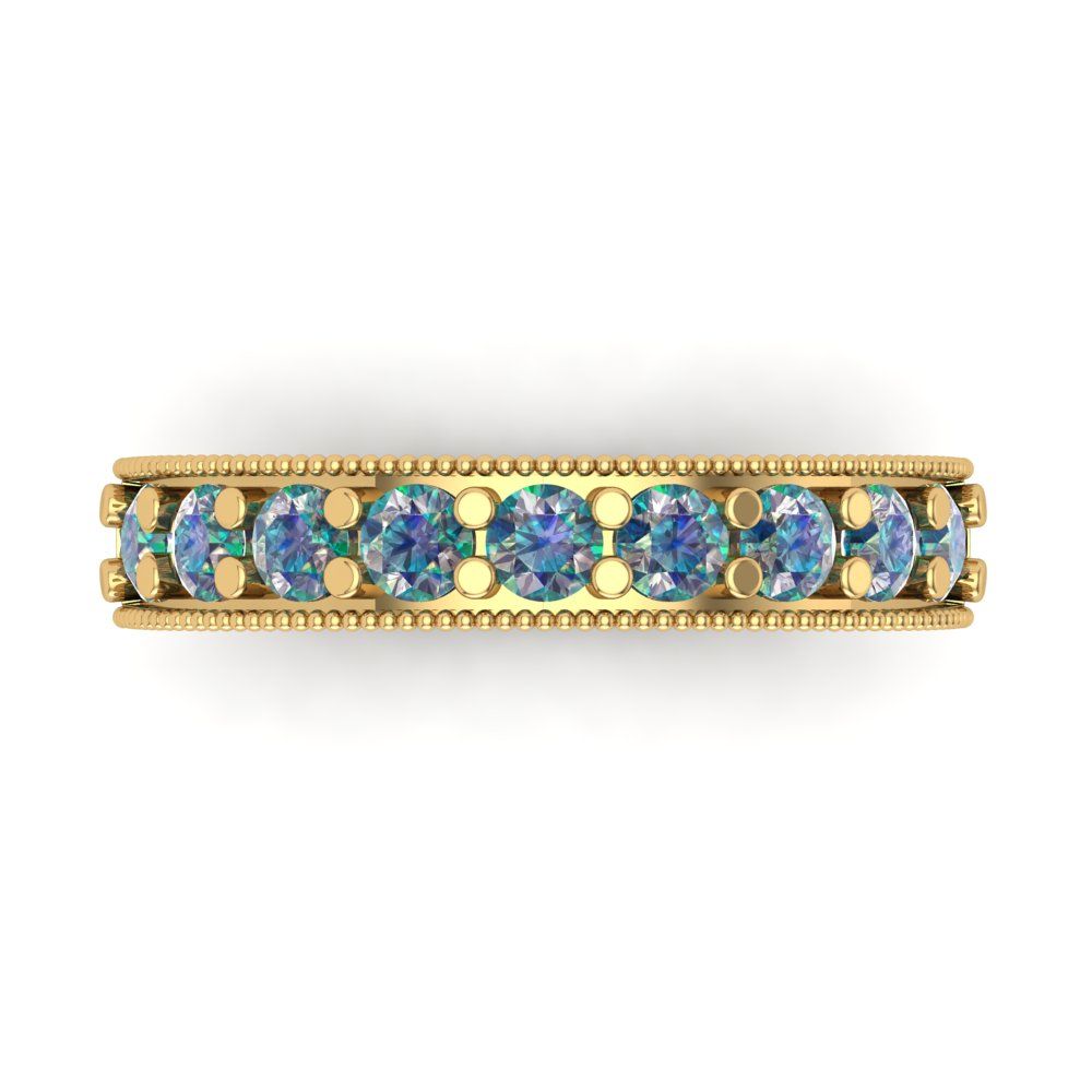 0.81 cttw Blue Moissanite Round Cut Yellow Gold Eternity Wedding Band