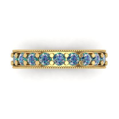 0.81 cttw Blue Moissanite Round Cut Yellow Gold Eternity Wedding Band