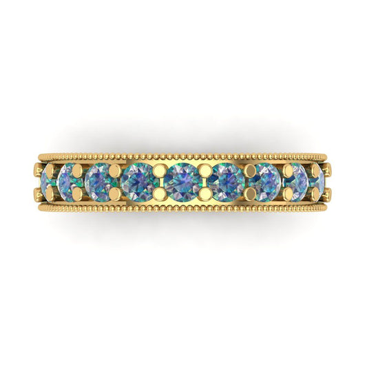 0.81 cttw Blue Moissanite Round Cut Yellow Gold Eternity Wedding Band