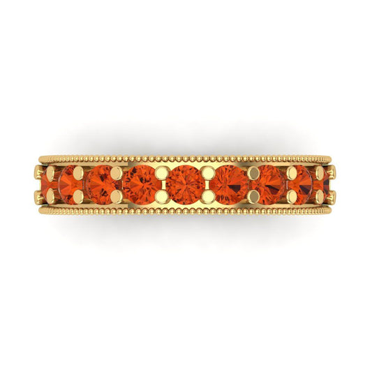 0.81 cttw Simulated Red Diamond Round Cut Yellow Gold Eternity Wedding Band
