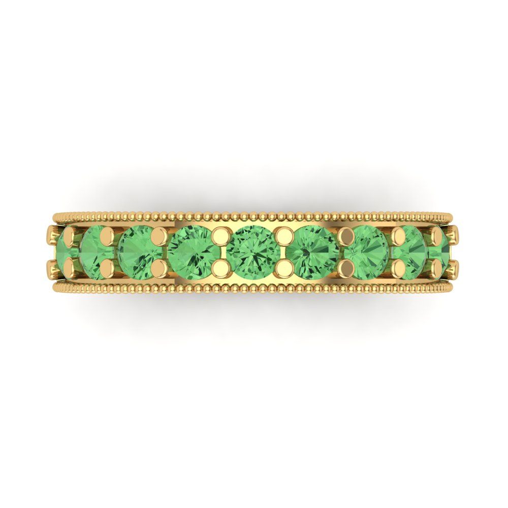 0.81 cttw Simulated Green Diamond Round Cut Yellow Gold Eternity Wedding Band