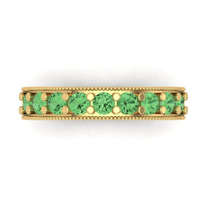 0.81 cttw Simulated Green Diamond Round Cut Yellow Gold Eternity Wedding Band