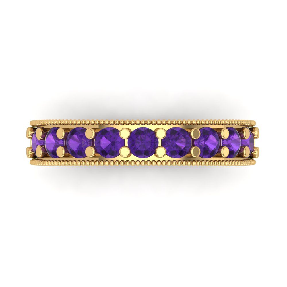 0.81 cttw Natural Amethyst Round Cut Yellow Gold Eternity Wedding Band