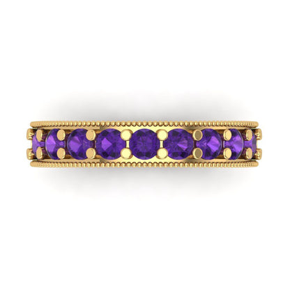 0.81 cttw Natural Amethyst Round Cut Yellow Gold Eternity Wedding Band