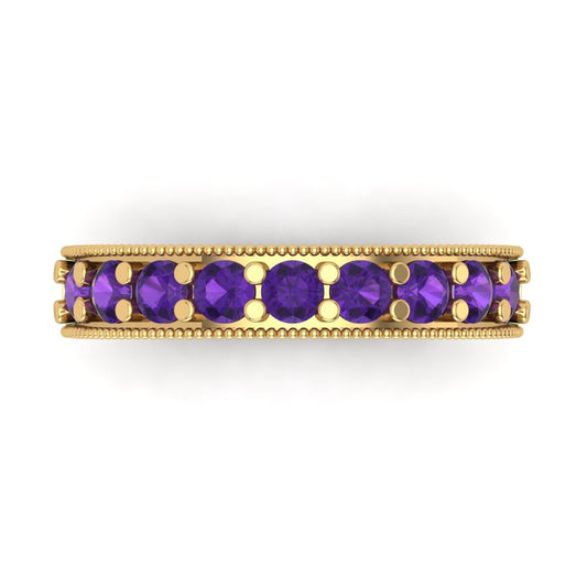 0.81 cttw Natural Amethyst Round Cut Yellow Gold Eternity Wedding Band
