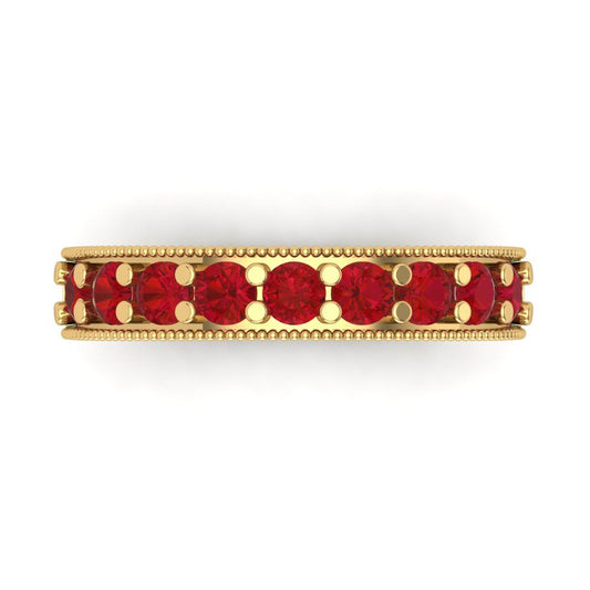 0.81 cttw Simulated Pink Tourmaline Round Cut Yellow Gold Eternity Wedding Band