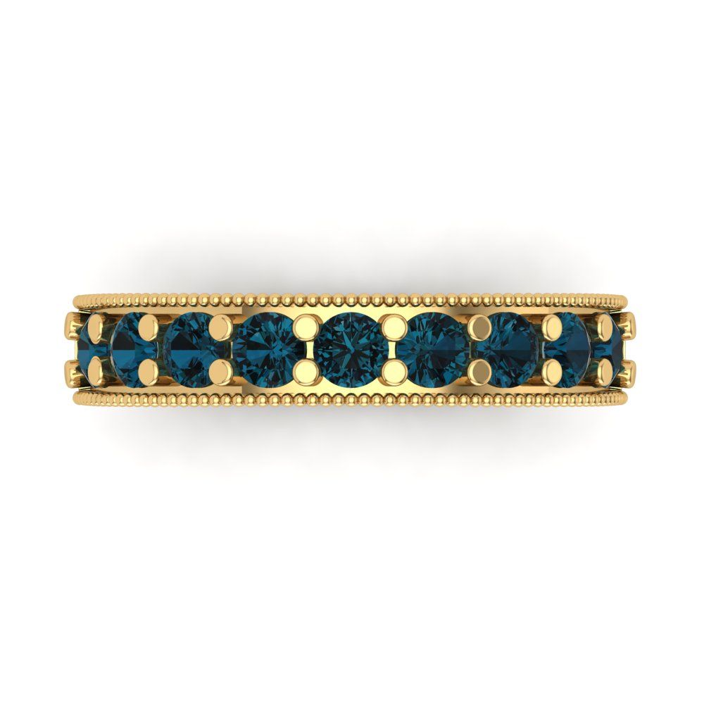 0.81 cttw Natural London Blue Topaz Round Cut Yellow Gold Eternity Wedding Band