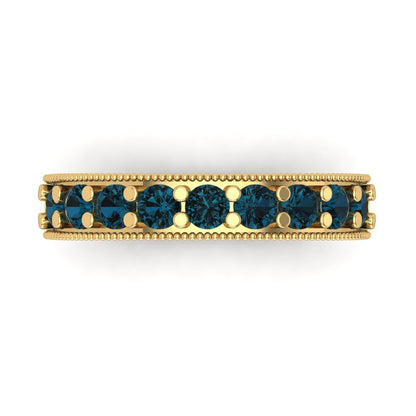 0.81 cttw Natural London Blue Topaz Round Cut Yellow Gold Eternity Wedding Band