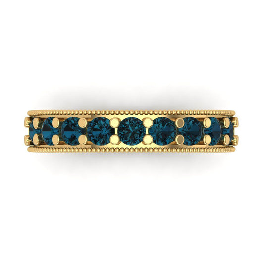 0.81 cttw Natural London Blue Topaz Round Cut Yellow Gold Eternity Wedding Band