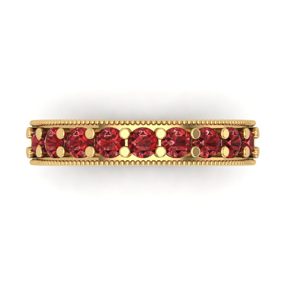 0.81 cttw Natural Garnet Round Cut Yellow Gold Eternity Wedding Band