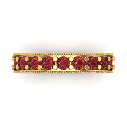 0.81 cttw Natural Garnet Round Cut Yellow Gold Eternity Wedding Band