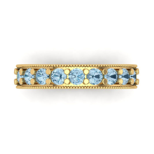 0.81 cttw Simulated Blue Diamond Round Cut Yellow Gold Eternity Wedding Band