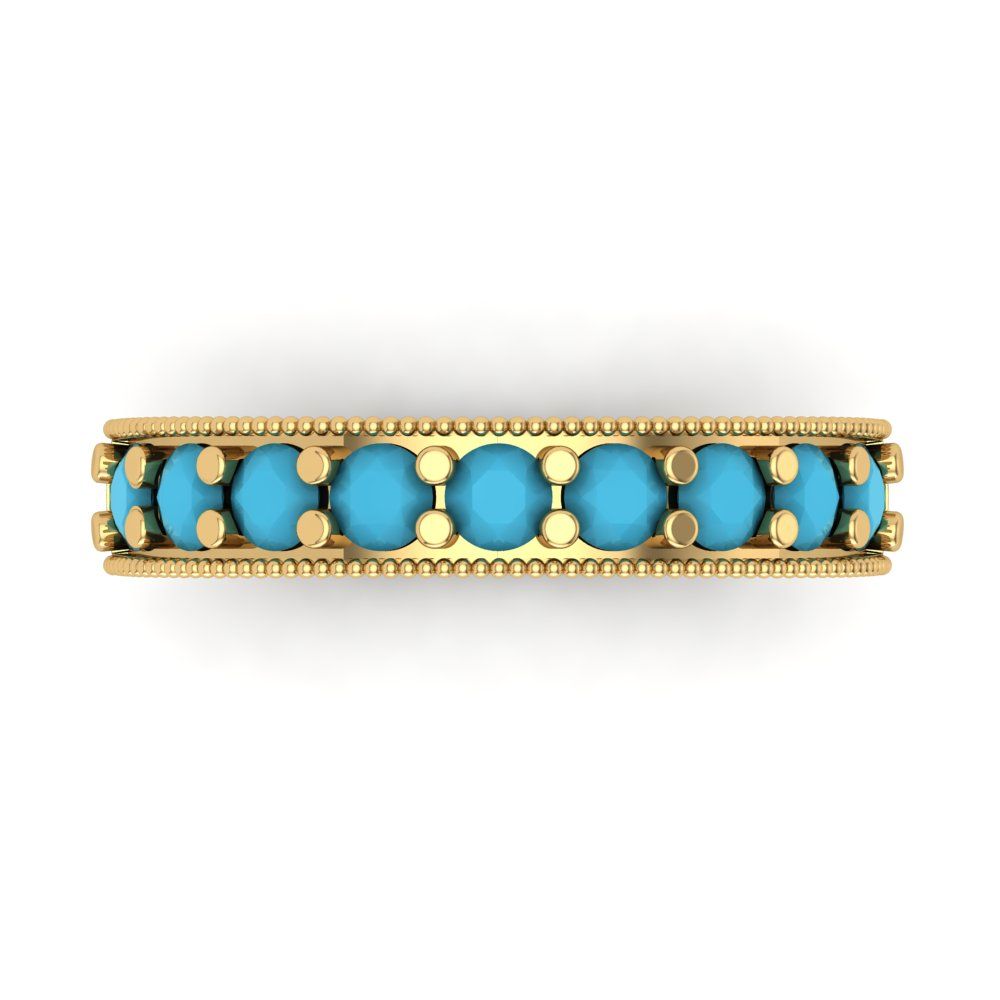 0.81 cttw Simulated Turquoise Round Cut Yellow Gold Eternity Wedding Band