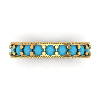 0.81 cttw Simulated Turquoise Round Cut Yellow Gold Eternity Wedding Band